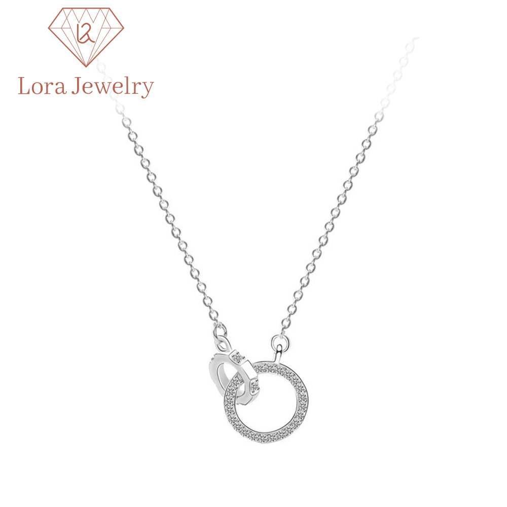 New Fashion Jewelry 925 Sterling Silver Circle Pendant Necklace Geometric Cubic Zirconia Hollow Ring Pendant Necklace For Women