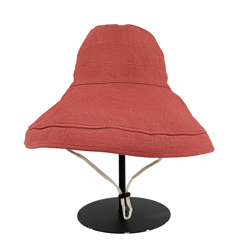 Wholesale Custom Embroidered Logo Unisex Blank Wide Brim Outdoor Reversable Cotton Linen Fashion Plain Bucket Hat