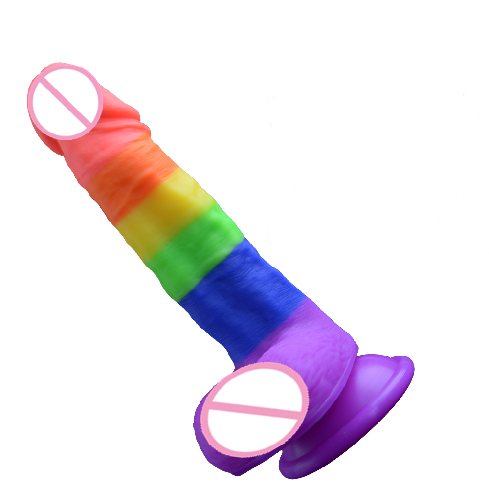 Factory wholesale colorful rainbow soft jelly real penis dildo female Masturbation sex toys adult products for women Lesbian Gay