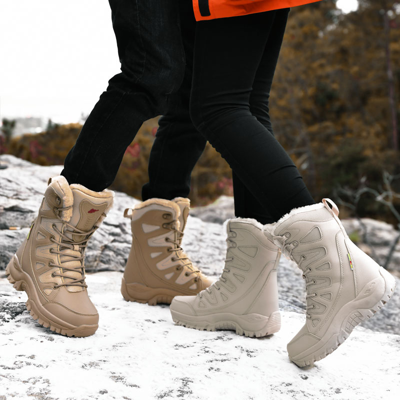 New Waterproof Trekking Outdoor Women Men Pu Leather Sport Half Boots Plush Winter Non Slip Rubber Sole Mens Hiking Boots Shoes