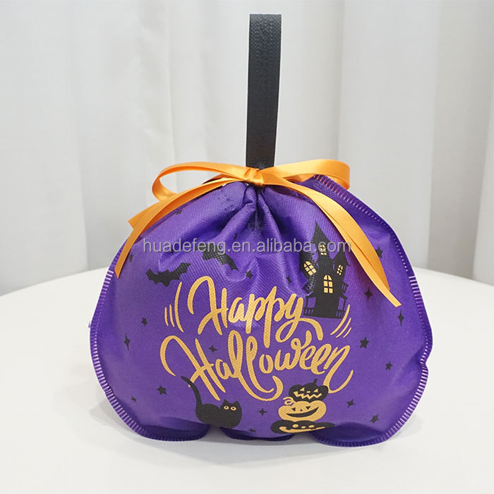 Huadefeng Purple 75gsm Non-Woven Disposable Bags Pouch for Halloween Gift Packing