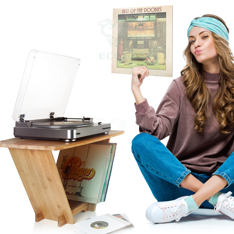 Bamboo LP Record Holder with Shelf, Record Storage Rack