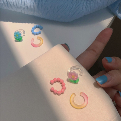 Ding yi Wholesale colorful Transparent Ear Clip Geometric Flower Resin Ear Clips Earrings For Women