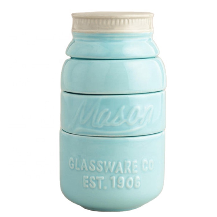 Милые синие керамические мерные чашки Mason Jar для кухни, измерительные инструменты, измерение порошка, индивидуальная Повседневная Поддержка, коробка 1000