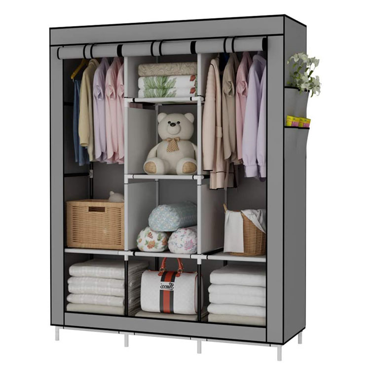 Portable wardrobe non-woven wardrobe double pole storage rack bedroom clothes locker