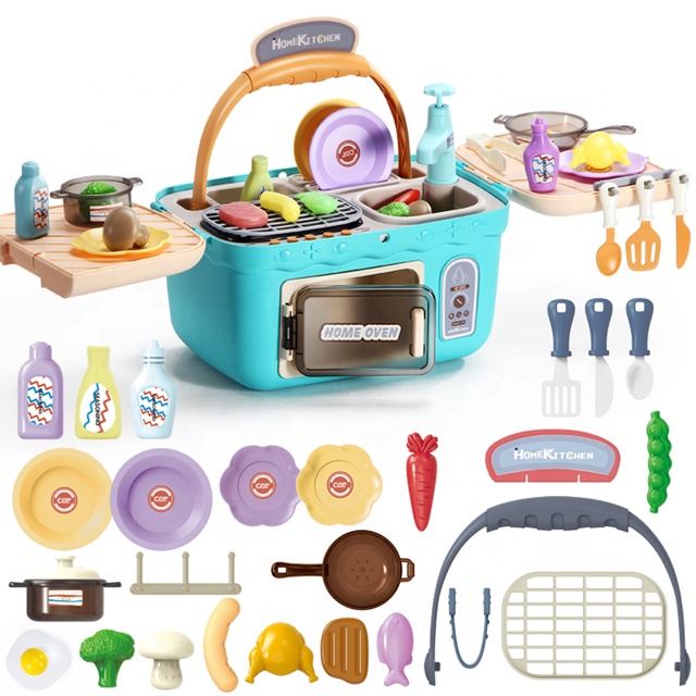New Design Multifunctional Pretend Play Sets Portable Kids Cooking Game Plastic Kitchen Toys
