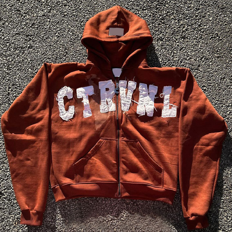 YITE Wholesale 450 Gsm Cropped Boxy Blank Zipup Hoodies Custom Acid Wash Distressed Oversized Hoodie Zip up Patchwork Hoodie
