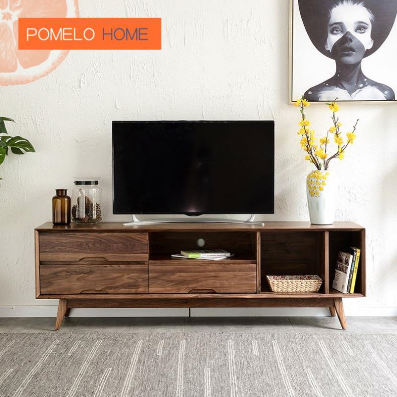 ТВ-шкаф Pomelohome из ореха, Новый китайский стиль, полированный вручную, импортная Северо-американская черная мебель для дома, ТВ-подставка, современный