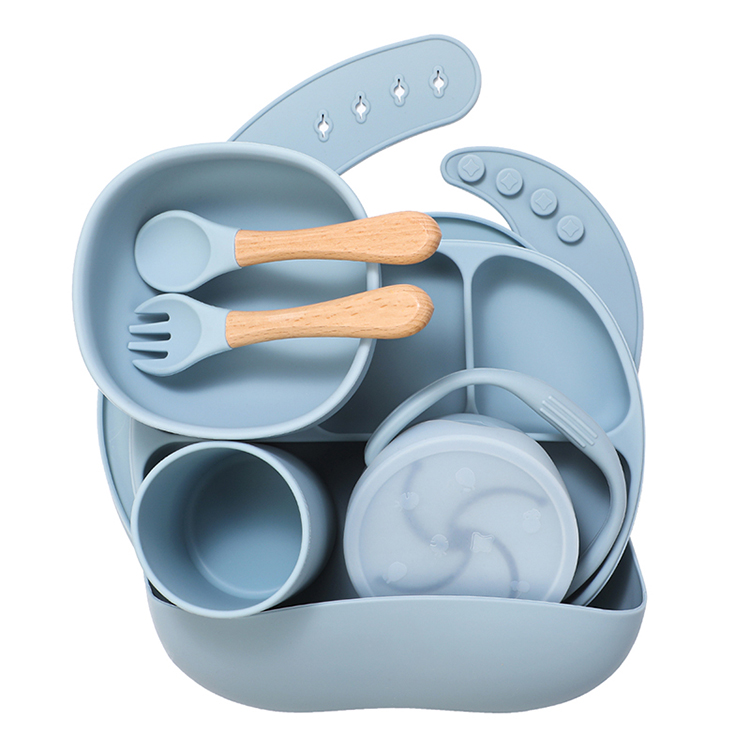 Custom Divided Food Container Baby Dinnerware Set Tableware Silicone Suction Plate With Lid