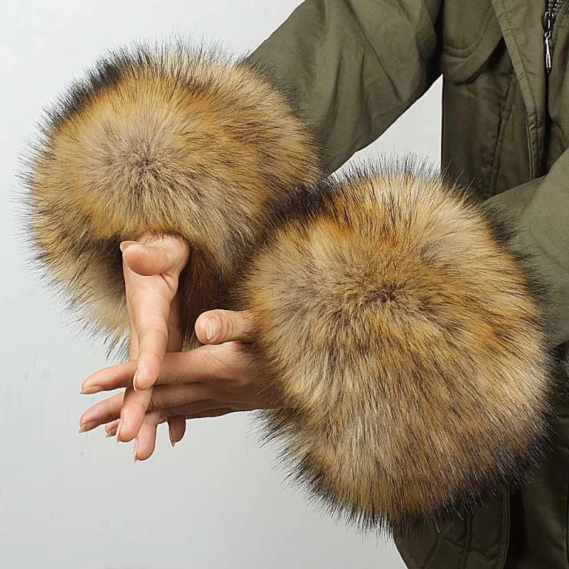 Fashion Parka Coat Jackets decoration Winter 2022 Women fake raccoon Fox Fur Sleeve Cuffs Wrist Ring Raccoon Fur Cuffs