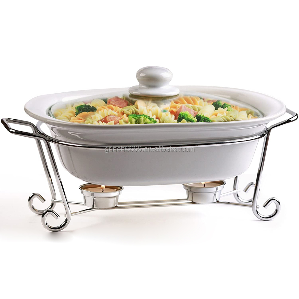 Stoneware Rectangular Covered Buffet Server food warmer set home use Ceramic Cookware Chafer Buffet Server