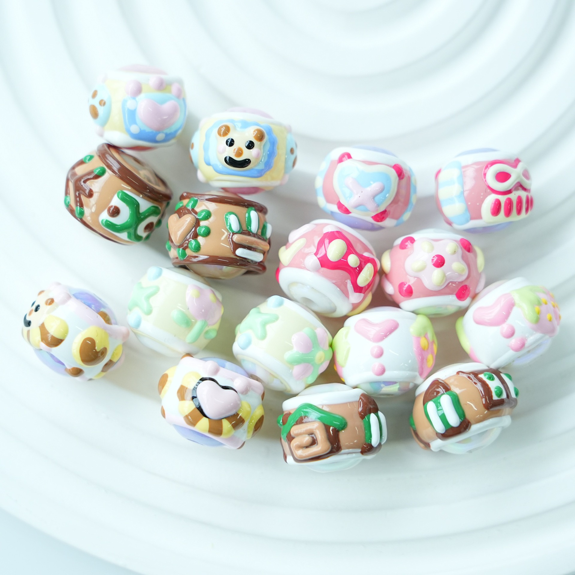 Selling Hand-Painted Round Beads Diy Keychain Hair Accessories Head String Decorative Acrylic Beads