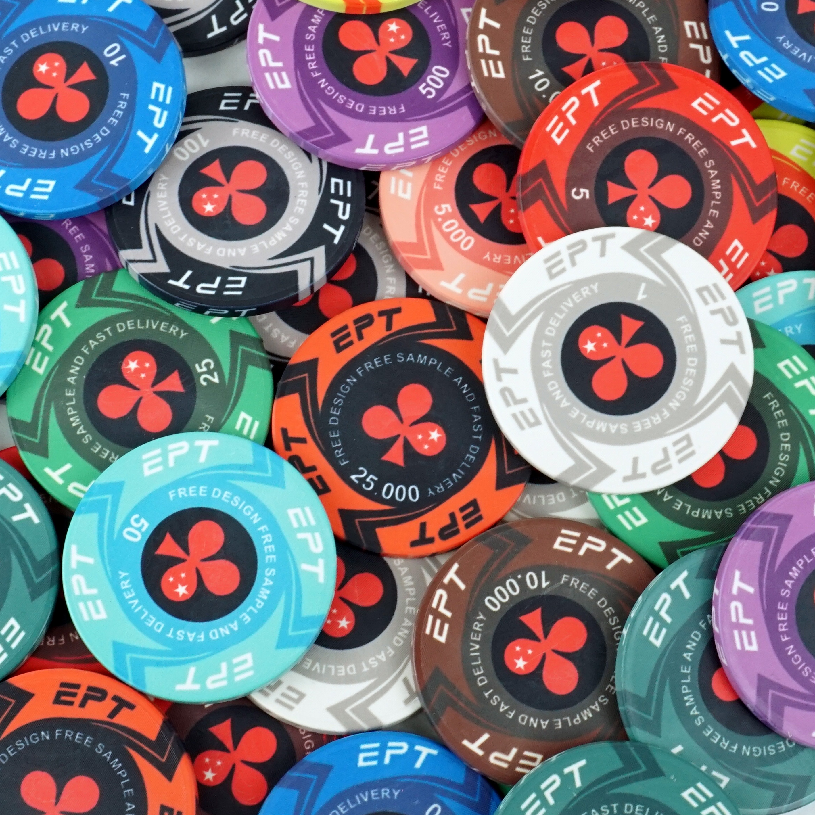 Фишки для покера EPT, набор керамических фишек диаметром 39 мм и 10 г с Европейским значением от профессионального покера, оптовая продажа, для казино, покерной фабрики
