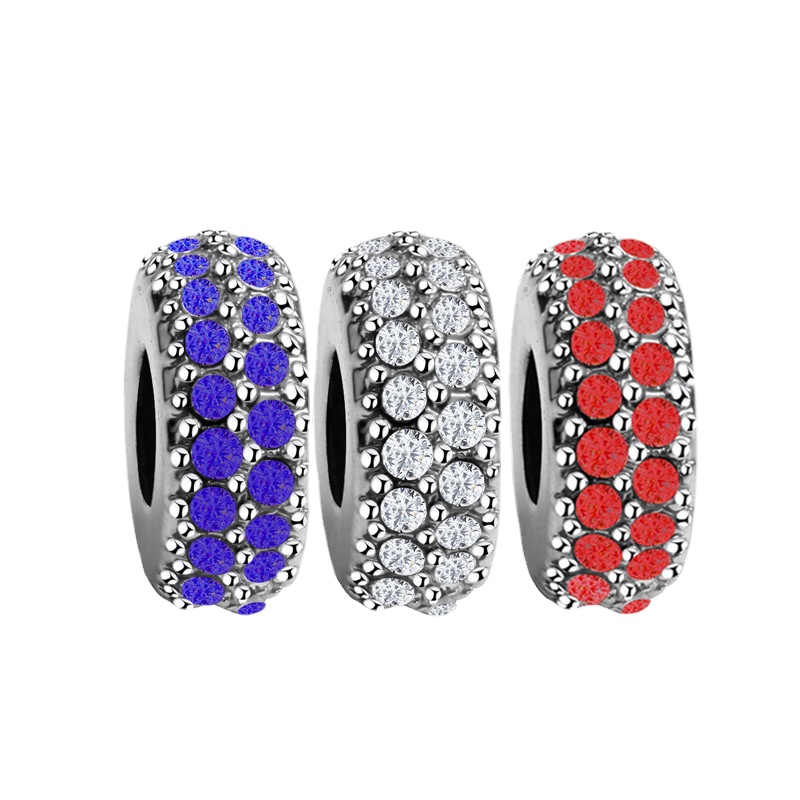 Two Rows Blue Red White 3 Color Full Rhinestone Spacer Beads Bling Diamond Large Hole Charm Beads for Bracelets Making