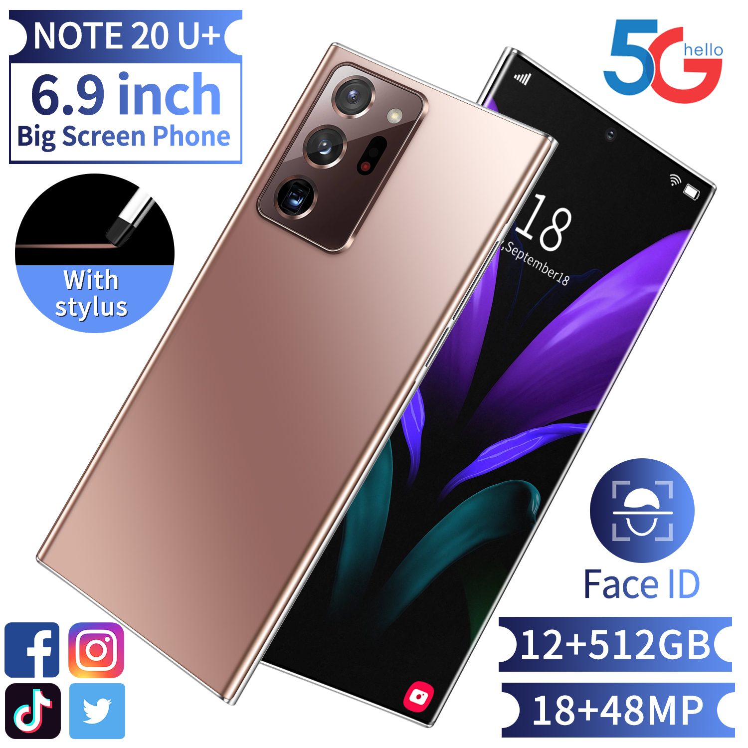 Лидер продаж, смартфон Note20U Pro, 6,9 дюйма, 10,0 дюйма, android, разблокировка по лицу и отпечатку пальца, 12 Гб, 512 ГБ, Восьмиядерный mtk6592, двойные мобильные телефоны