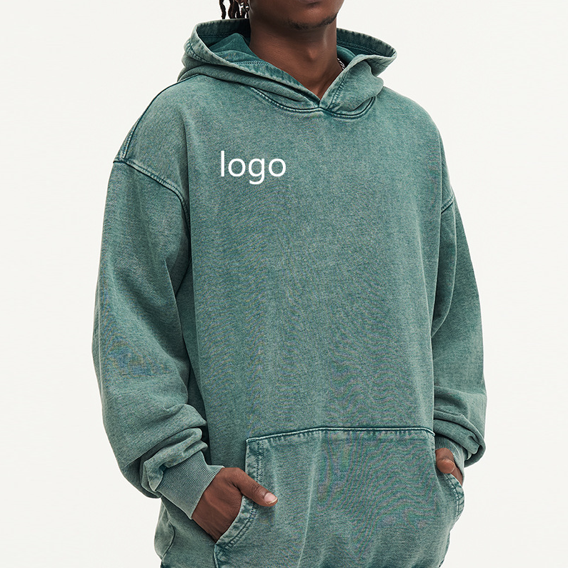 Wholesale unisex 450G 100% cotton heavyweight Blank fashion Oversized washed hoodies for men with Pocket