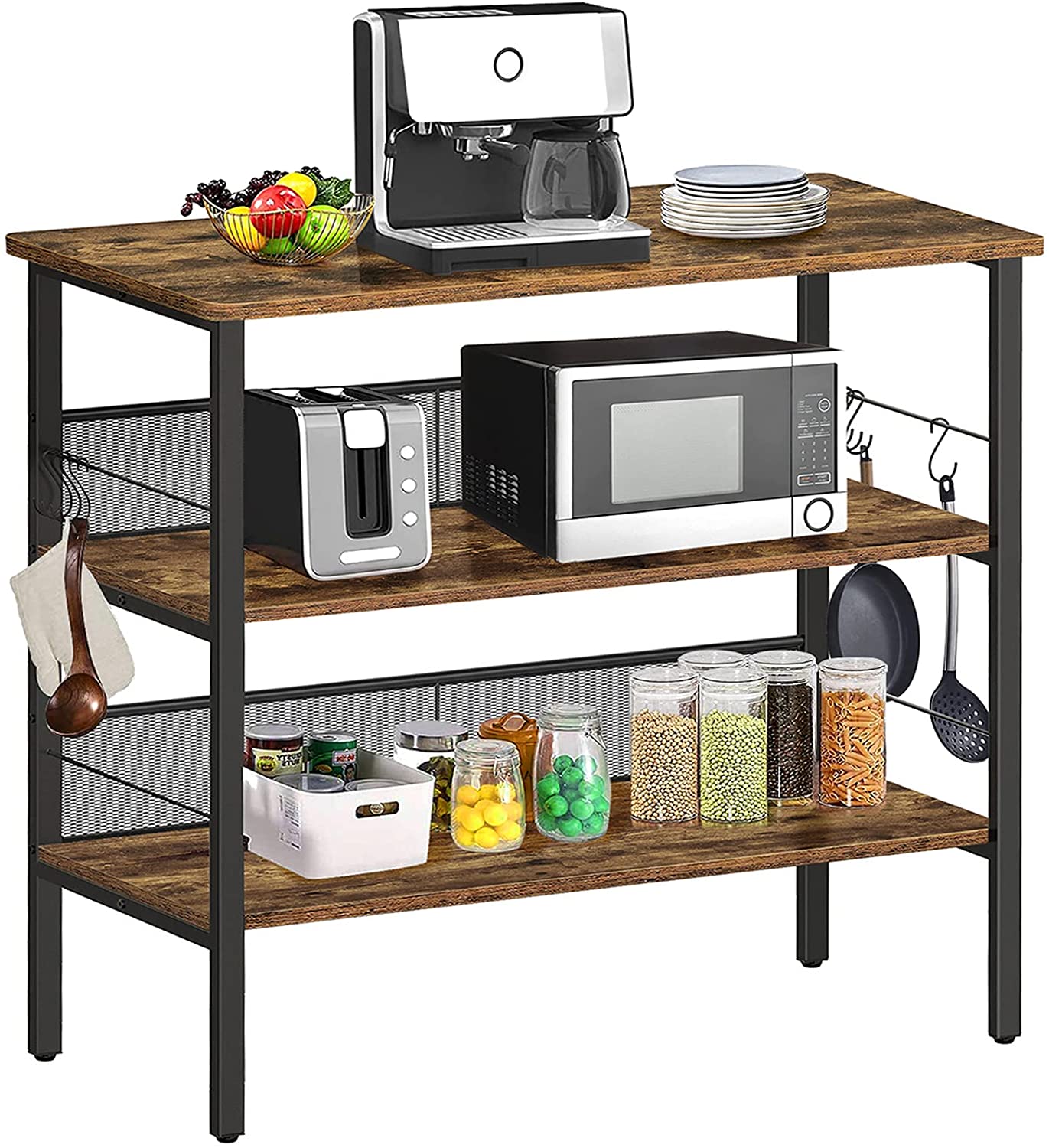 Rustic Brown industrial Kinchen furniture wooden board and metal frame Kitchen storage shelf