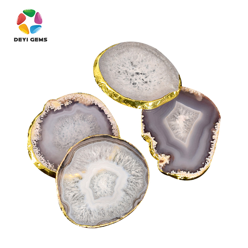 Natural Hot Selling Grey Agate Quartz Coaster Hot Drinking Round Agate Stone Coaster Rest Atmosphere Drink Glass Bottle Cup