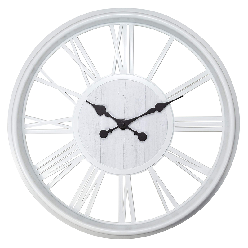 White Mechanism Industrial Simple Decorative Clock Wall Hanging Metal Clock