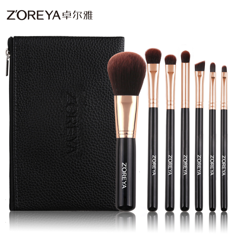 ZOREYA 7 шт. розовые кисти для макияжа для девушек с деревянной ручкой, кисти для макияжа с сумкой
