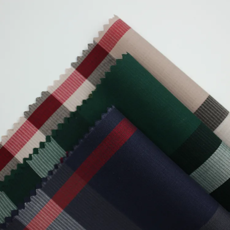 Wholesale guang zhou textile tan plaid 100 cotton fabric jacquard shirting fabric