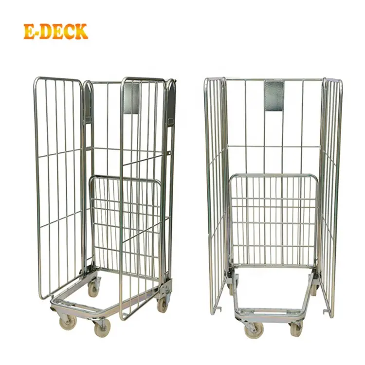 Collapsible detachable folding laundry industrial nesting stackable warehouse steel hot dip zinc roll cage for storage
