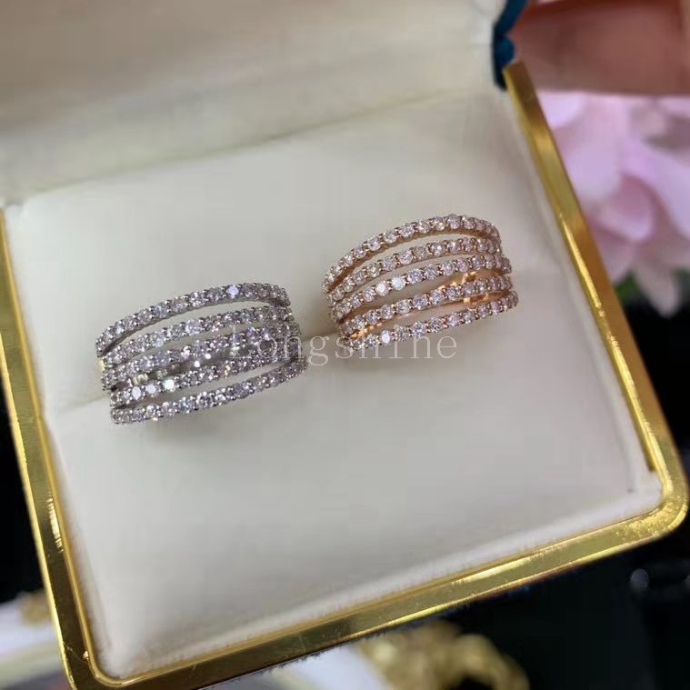 Longshine Delicate Trendy 2021 Latest Design White Color 18k Gold Shining Diamond Ring For Women