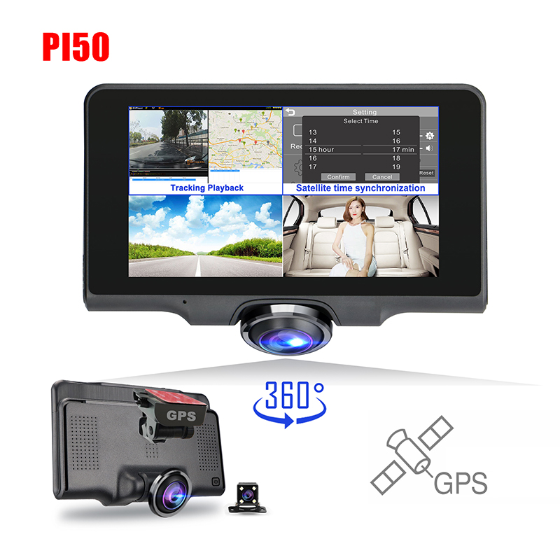 5 дюймовый сенсорный экран 1080P Автомобильный 360 градусов Dash Cam батарея камера видеорегистратор с двойной видеорегистратор DVR
