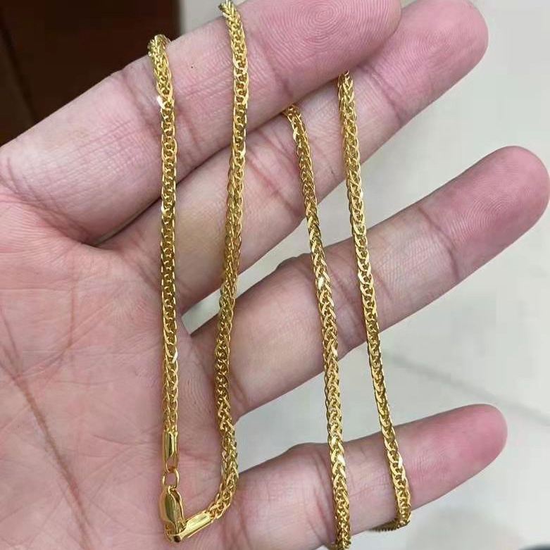 Firstmadam 2MM Wide Curb Chain Pure 18K Yellow Gold Foxtail Chains Men Women 20 Inch