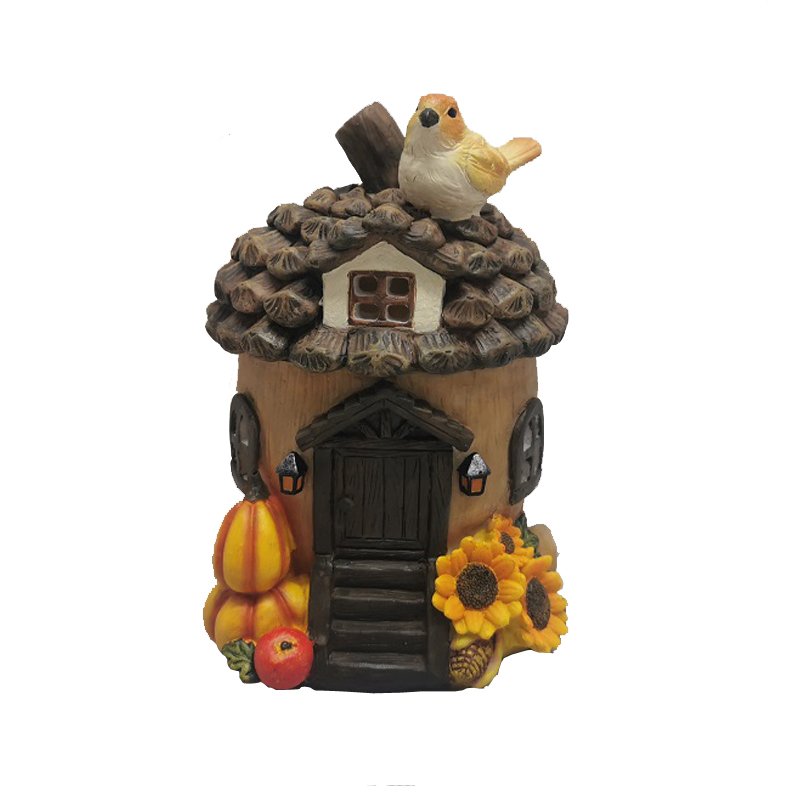Fantasy fairy story house shape garden decor resin art and craft fairy house statue solar light