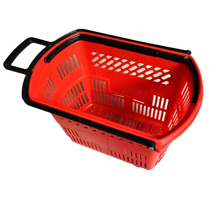 High Quality Rolling Plastic Supermarket Shopping Basket с Wheels