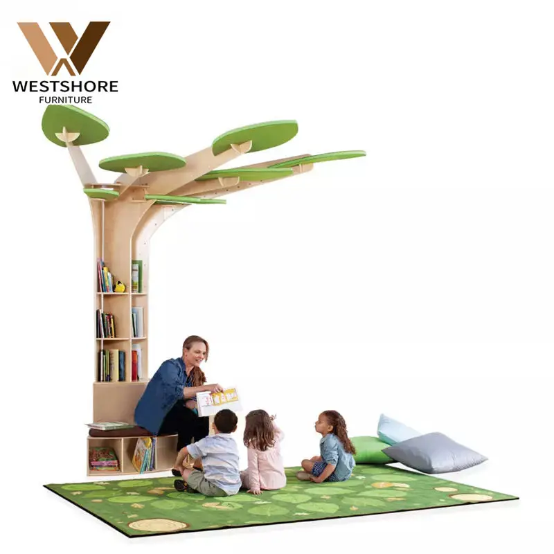 Children Library Home Furniture Acoustic Learning Tree Bookshelf For Childcare Daycare Shelves Reading Corner Room