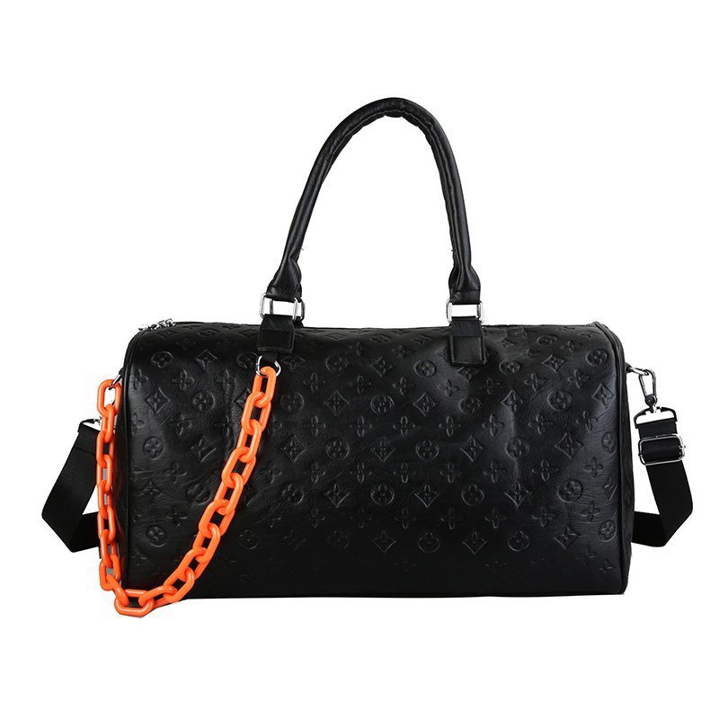Fashion women large-capacity travel men Acrylic chain raised luggage bag gym PU leather duffel bag