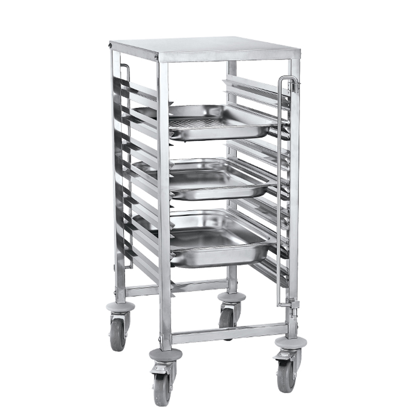 Stainless steel 2/1 GN pan rack trolley with work table 6 tiers