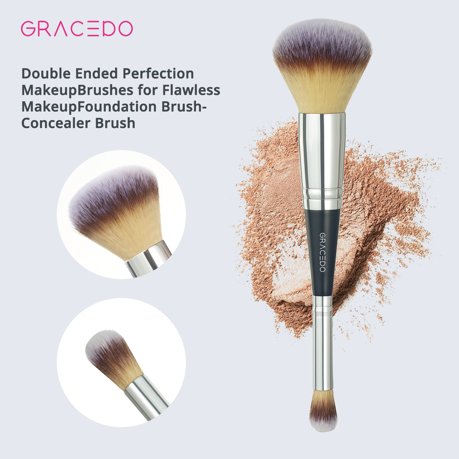Gracedo double end brush makeup manufacturer black double end blush and eye brush low MOQ soft double ended makeup brush