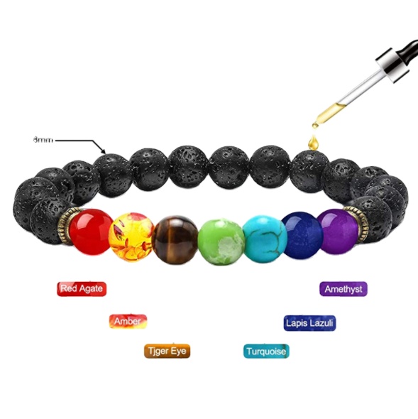 Hot selling Natural Stone Agate Lava Stone Bracelet Rainbow 7 Color Natural Crystal 7 Chakra Bracelet
