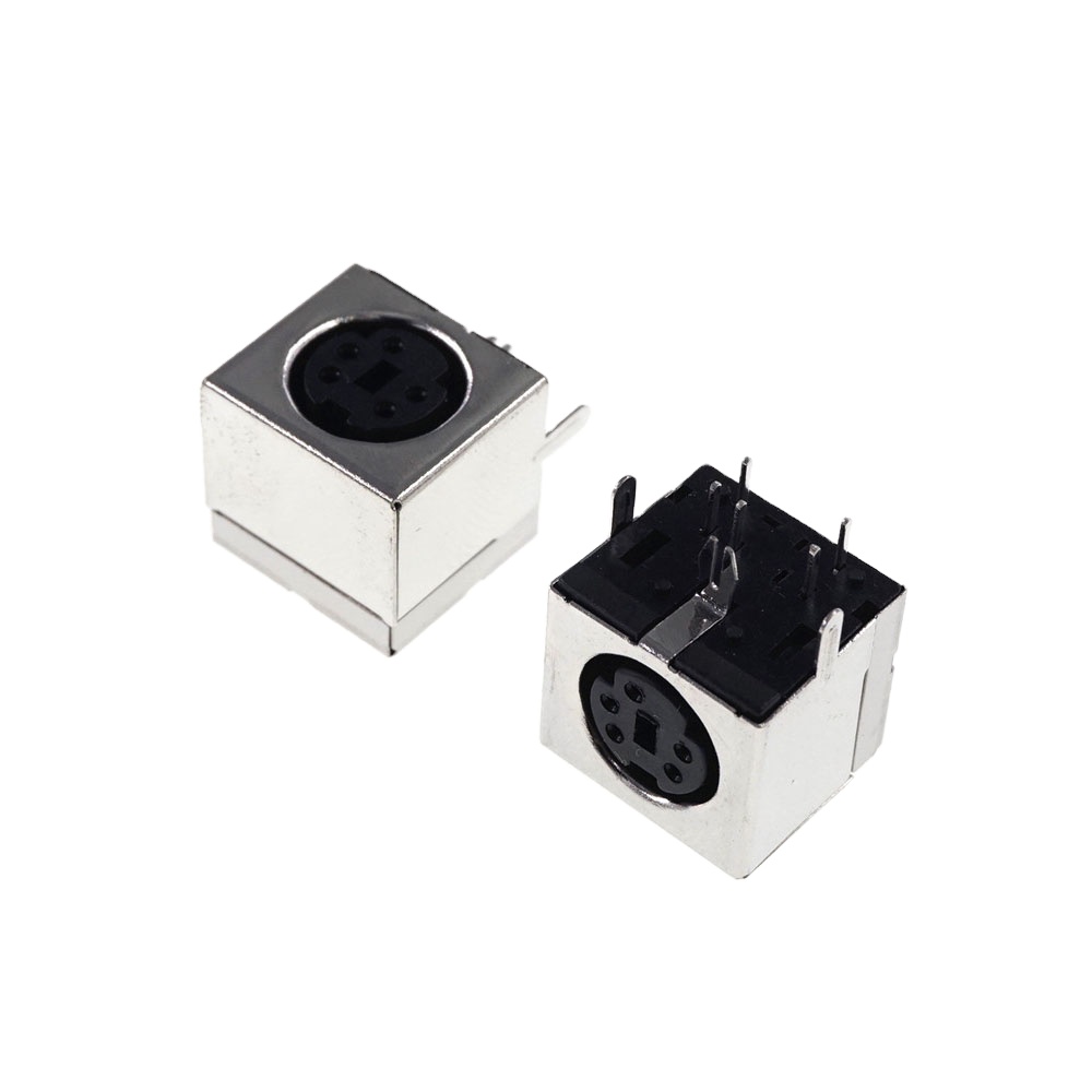 Circular MINI Din 5 Pin Receptacle Female Socket PCB Solder Right Angle Through Holes PCB Solder Shield Horizontal MD-SM