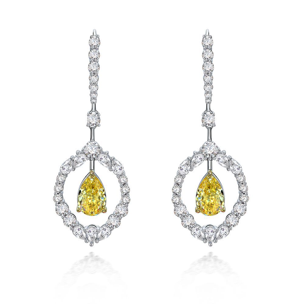 925 пробы серебряные висячие серьги Moissanite цитрин, ювелирные украшения, оптовая продажа