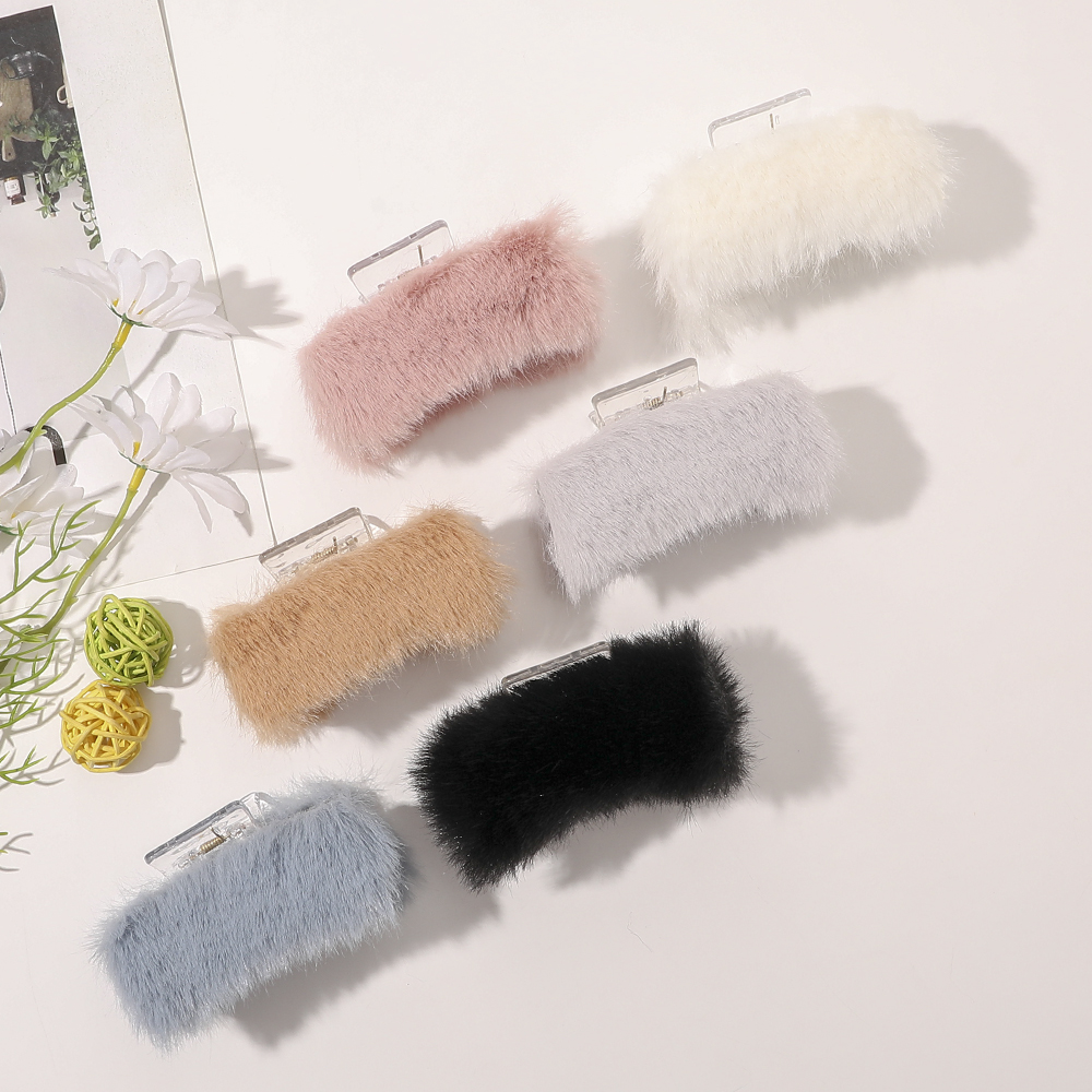 Women's Fashion Hair Accessories Imitation Rabbit Fur Plastic Hair Claw 8.5cm Large Shark Clip Hair Claw Headwear