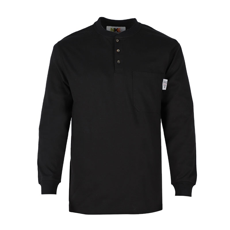 Wholesale Black fr clothes flame retardant knit fireproof work clothes Henley fire resistant T Shirt