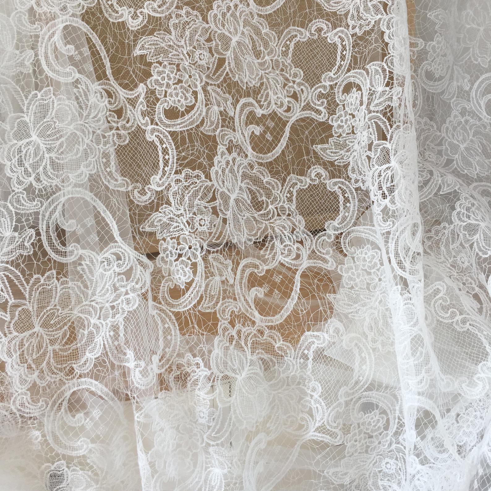 Fine White Fish Thread Wedding Lace Fabric Hollow European and American Dress Lace Accessories