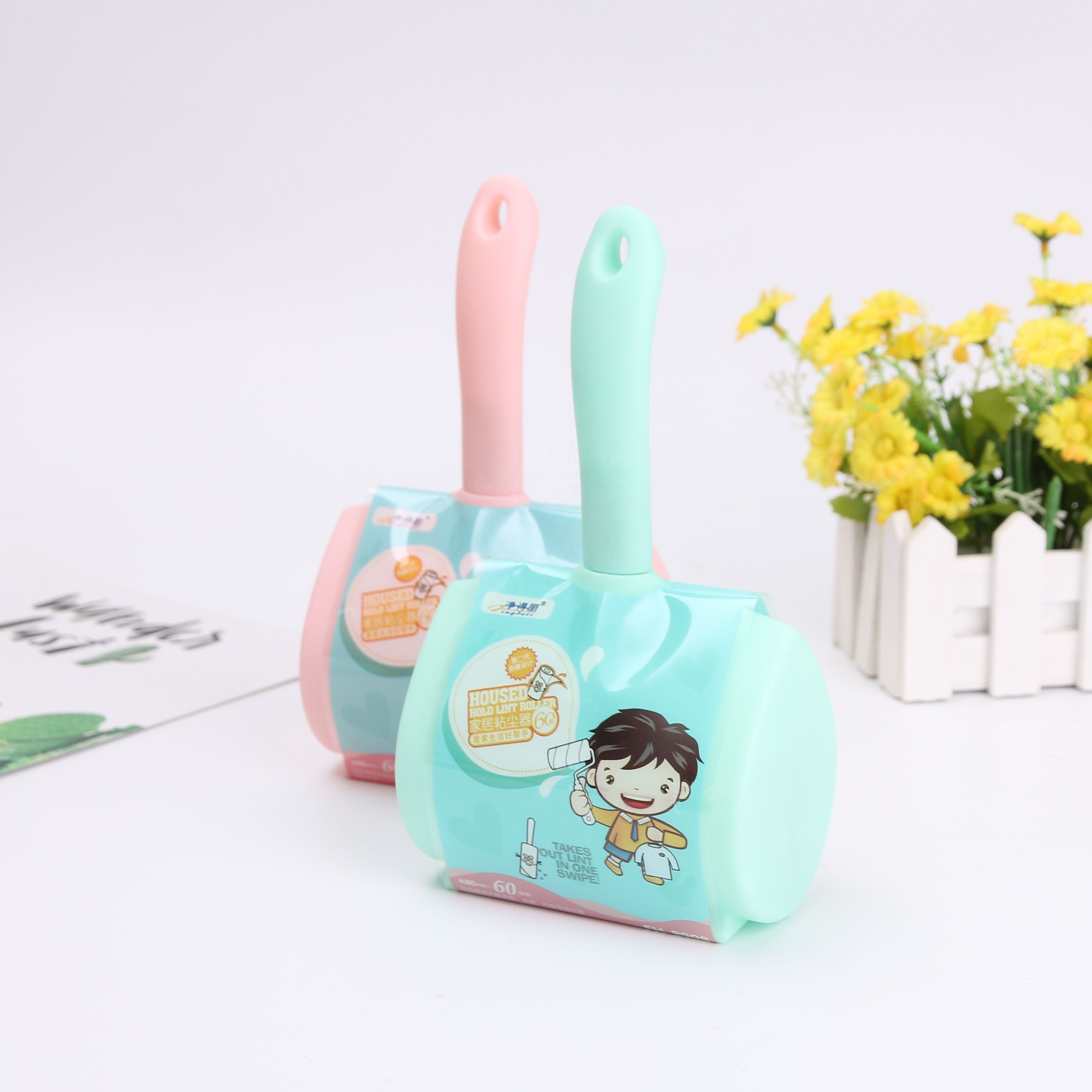 High quality new design cheap printing sticky paper small remove lint roller with handle