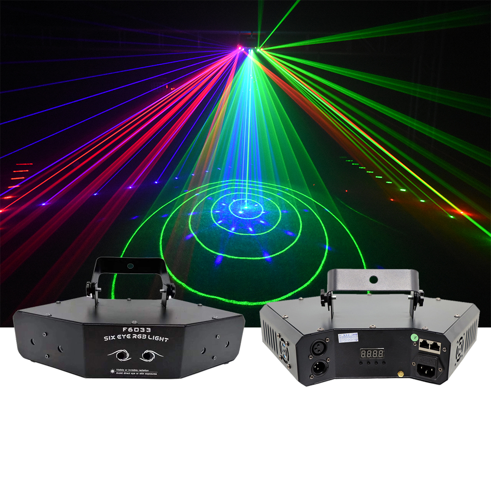 6 объектив сканирования RGB Лазерный свет зеленый луч сканирует DMX DJ танца Дискотека Сценический бар