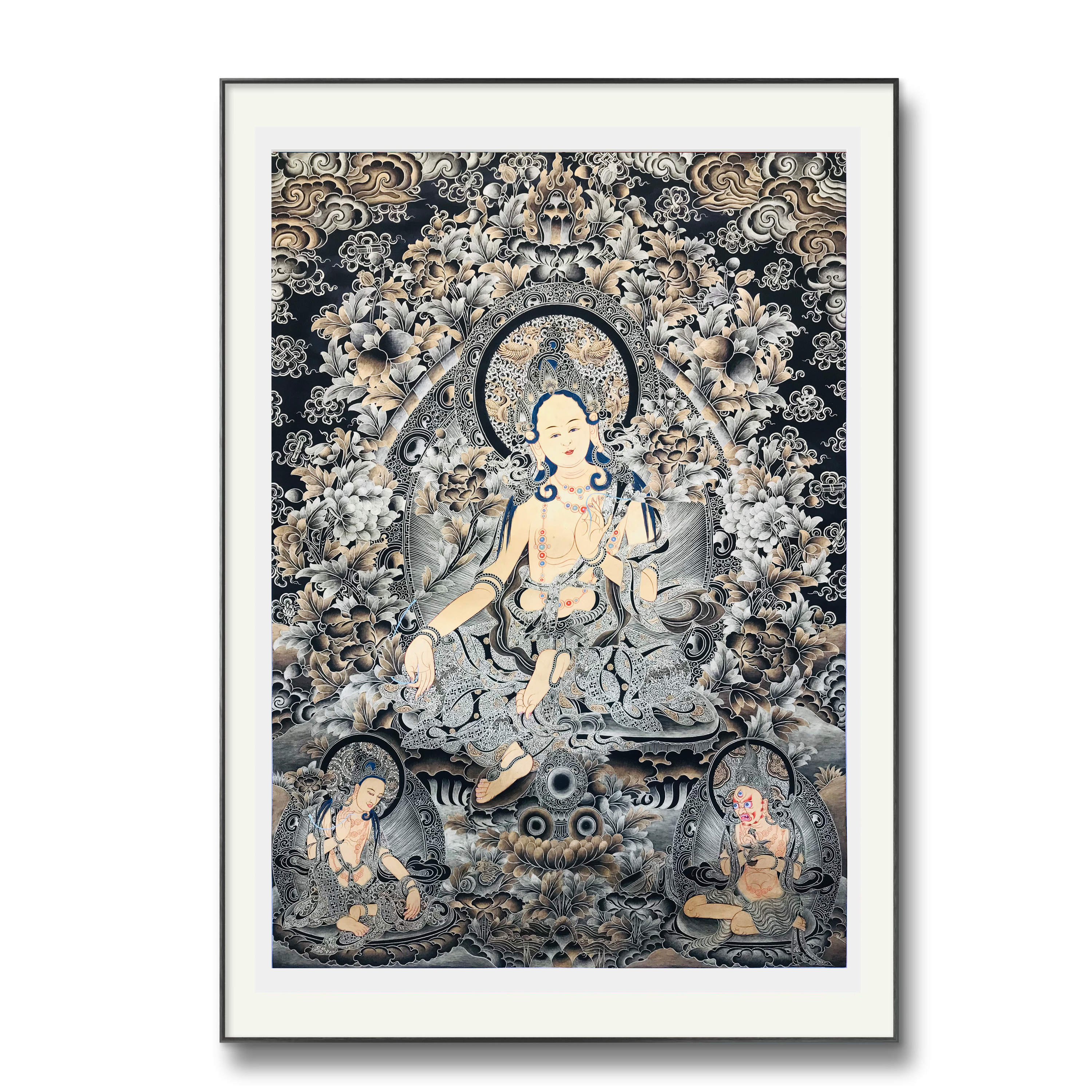 Custom pure gold hand painted Buddhist portrait green tara Thangka GY-2