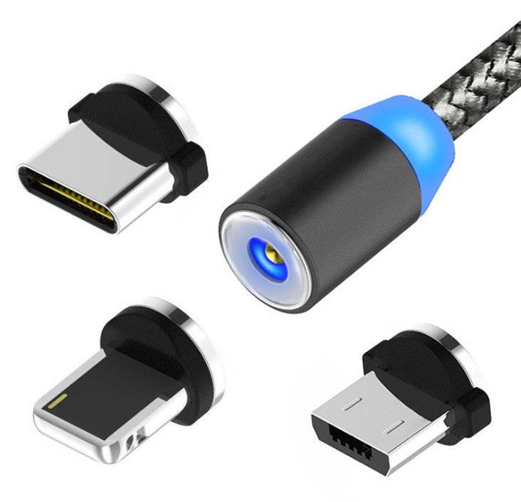 Светодиодный магнитный кабель Micro USB, магнитный штекер типа C, зарядка 3 в 1, шнур для iPhone, Huawei, Samsung, XiaoMi, Магнитный зарядный провод