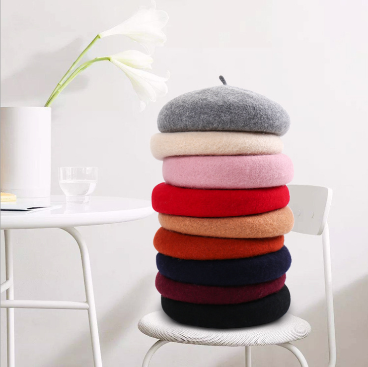 Autumn and winter new female wool hat woolen beret student literary painter hat
