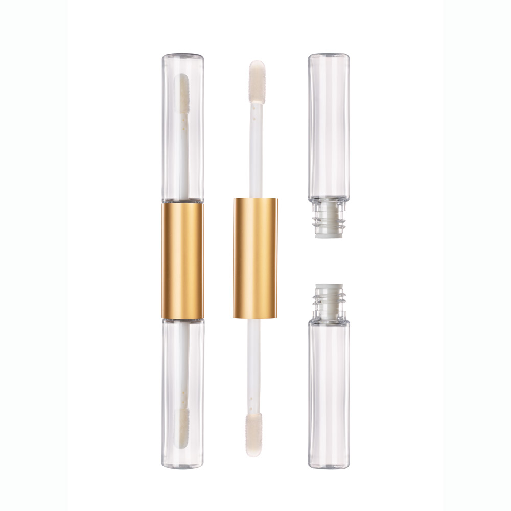 HUIHO wholesale fashion cute gold double head lip gloss containers tube case custom logo cosmetic packaging lip gloss tubes