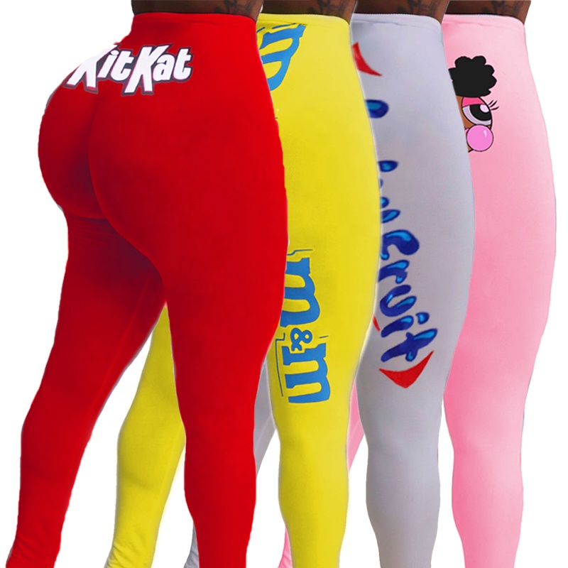 Custom Women's Trousers   Pants Scrunch Butt Leggings Fitness Snack Printed High Waist Workout Leggings Yoga Pants Women