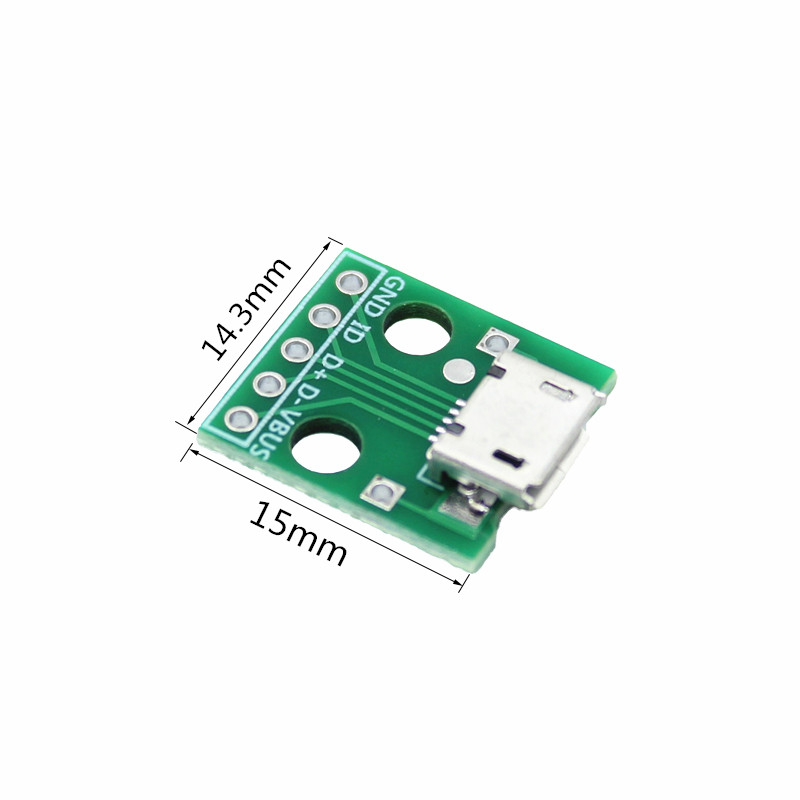 Micro USB to DIP Adapter Type B Female Connector 5pin 2.54mm PCB green