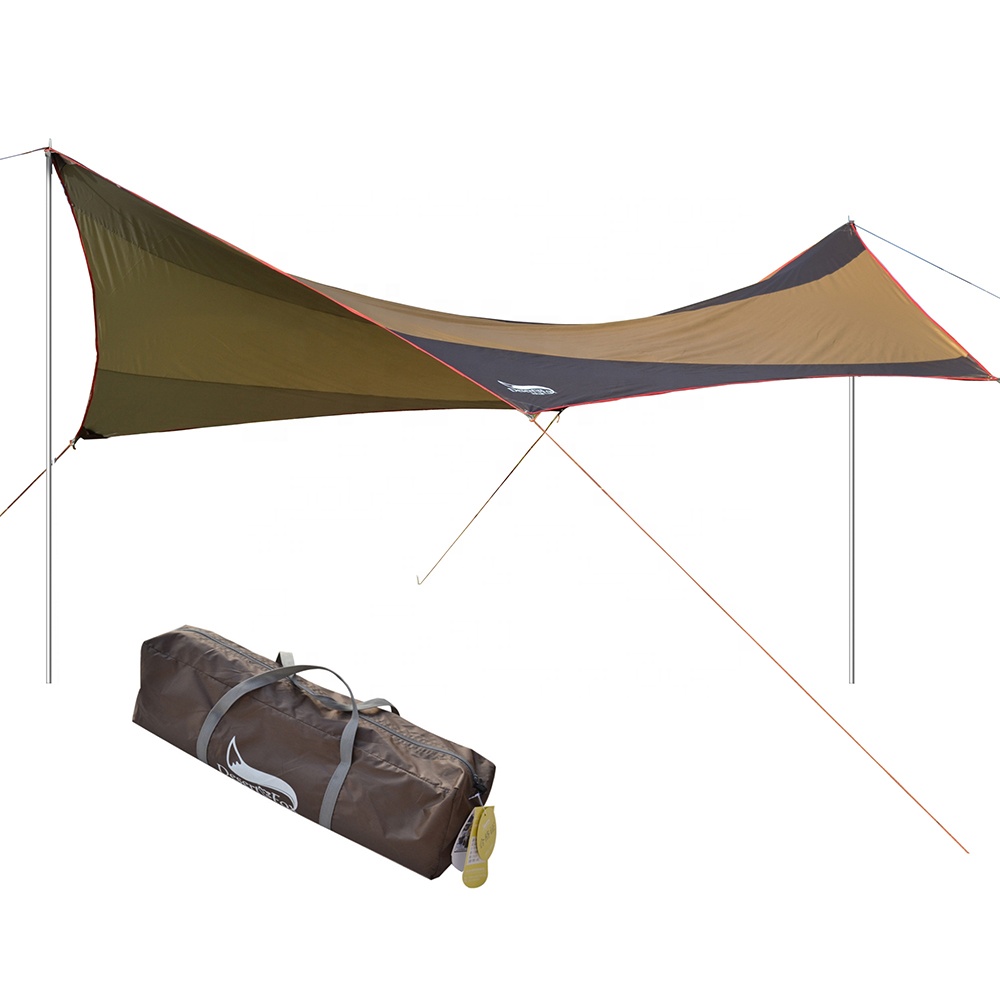 Desert Fox Large Tent Tarp 5.5x5.6m Outdoor 5-8 Person Sun Shelter Attached Pole Camping Canopy Waterproof Beach Sun Shade